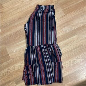 Elegant Striped Navy Blue wide leg ruffle pants